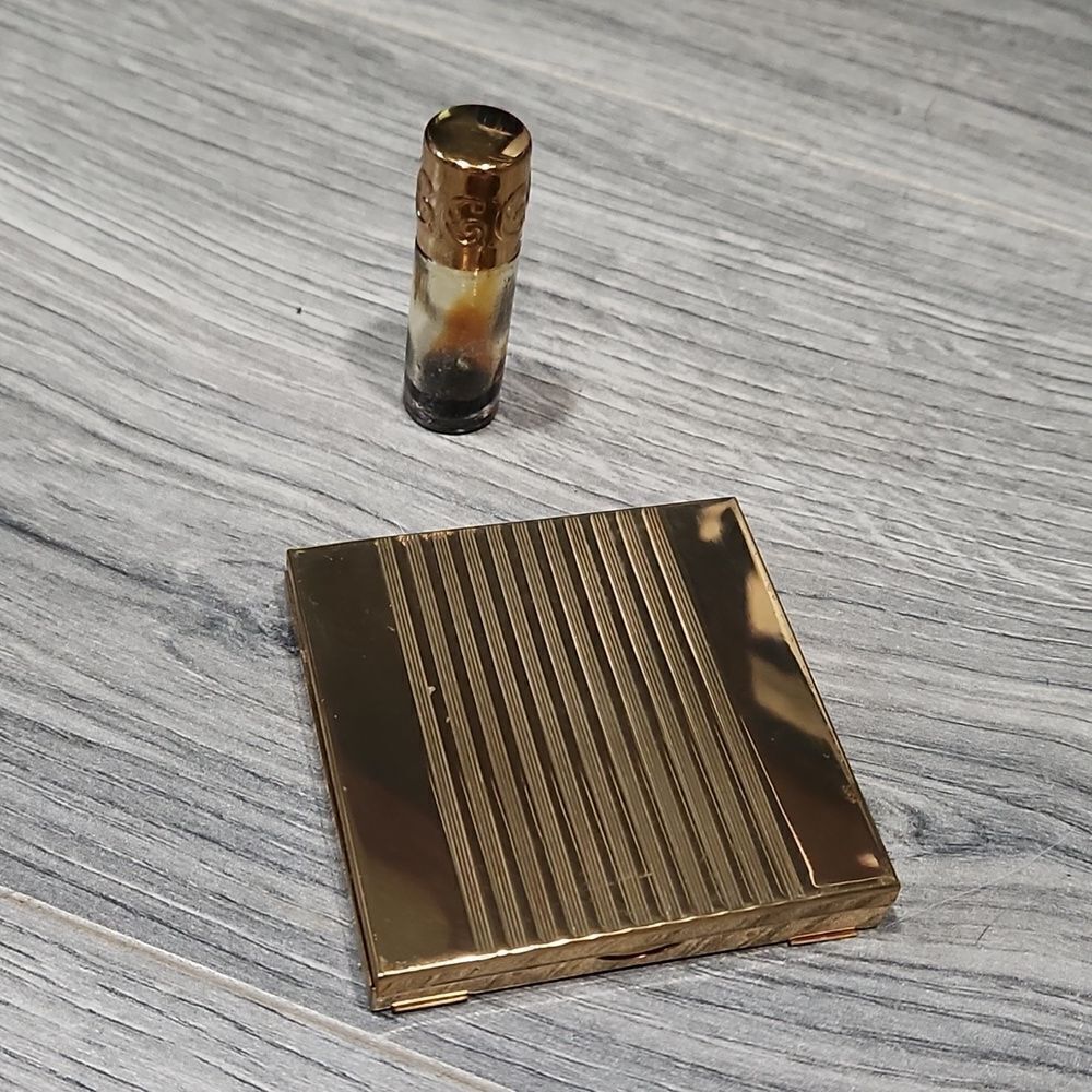 Vintage Avon Brass Compact & Mini Bottle Set